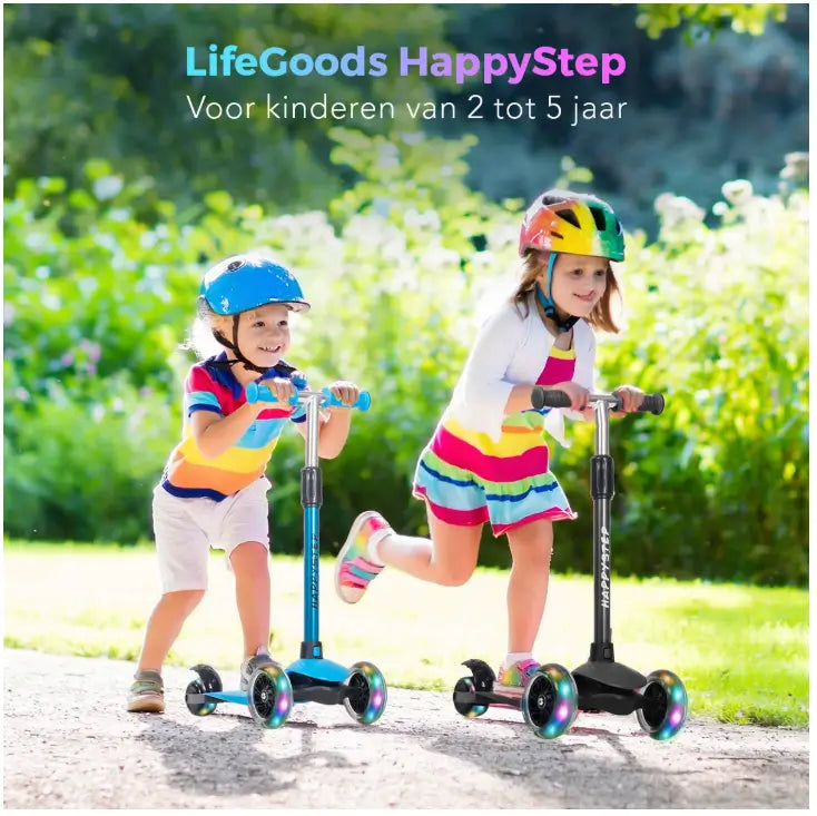LifeGoods HappyStep - Kinderstep - Step 2-5 Jaar - 3 Lichtgevende Wielen - Zwart