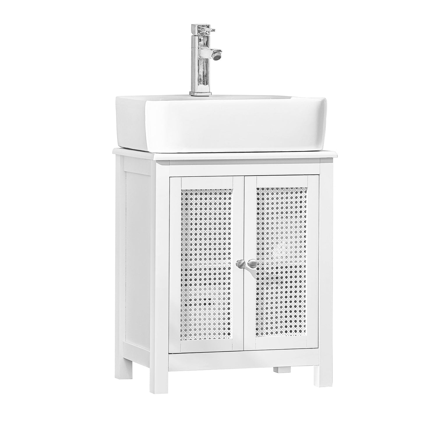 SoBuy Wastafelonderkast - Roosterlook deuren - 50 x 60 x 33 cm - Wit
