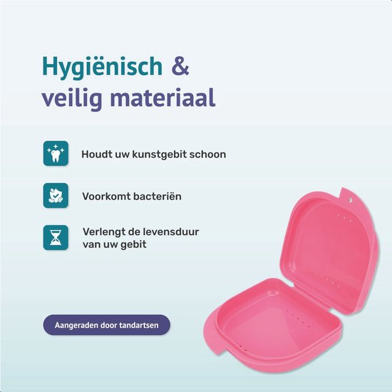Gebitsbakje - 2 Stuks - Beugelbakje - Roze - Voor - Beugel - Kunstgebit - Prothese - Beugelbakje - Beugeldoosje - Bakje - Gebittenbakje