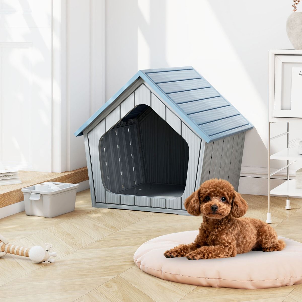 Costway kattenhuis - Voor binnen en buiten - 59,5 x 57 x 58 cm - Blauw/grijs