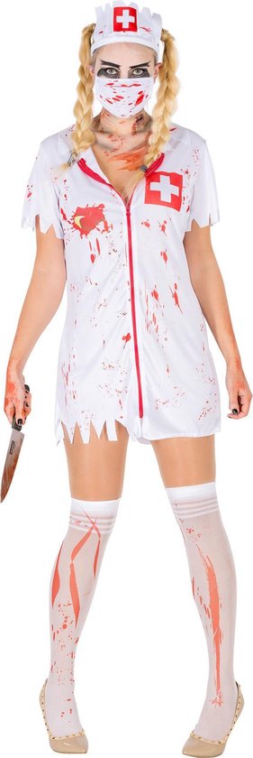 Dressforfun vrouwenkostuum sexy zombieverpleegster M - verkleedkleding kostuum halloween verkleden feestkleding carnavalskleding carnaval feestkledij partykleding - 300063