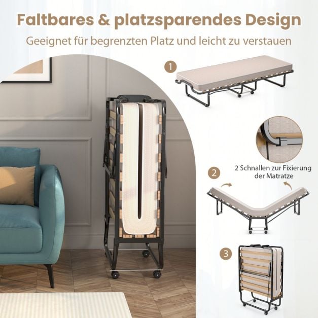 Coast Italiaans Opklapbaar Logeerbed met Matras – 200 x 90 x 41 cm – Beige