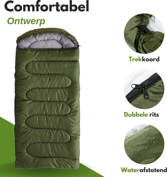 Vertrex Tri-Season Adventure Mummy Slaapzak - Slaapzakken Volwassenen - Kamperen - Groen