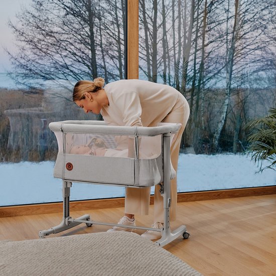 Lionelo Aurora 3in1 Co-sleeper - Babybedje tot 9 kg - Meegroeibed - 4 wielen met rem - Campingbedje – Verstelbare Hoogte – Ademend Gaas – Inclusief Matras & Transporttas – Afneembare Bekleding