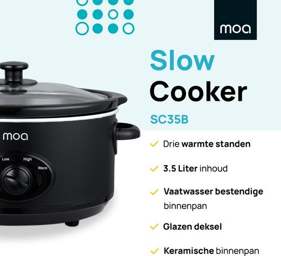 MOA Slowcooker - 3,5 liter - Keramische Binnenpan - Zwart - SC35B