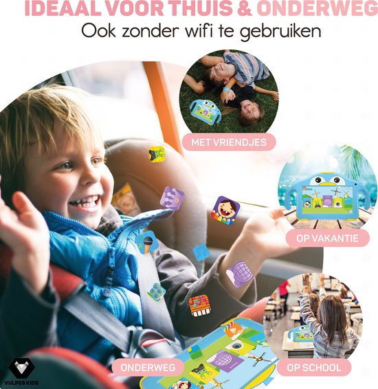 Vulpes Goods® Kids - Kindertablet - Tablet Kinderen - Ouder Control App - 100% Kids Proof - 3500 mAh - Android 10 Go - Incl. Ingebouwde Beschermhoes, Screenprotector & Oogbescherming - 32 GB - Met Touchscreen Pen- PRO versie - Blauw