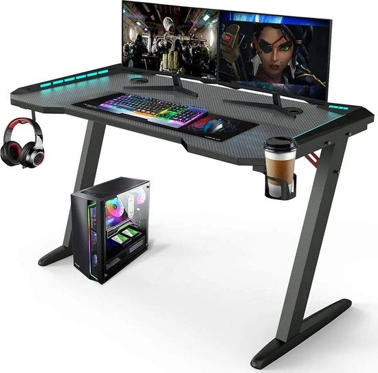 Avalo Gaming Bureau - 120x60x73 CM - Game Desk Met LED Verlichting - Tafel - Zwart