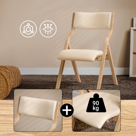 SoBuy Set van 2 Klapstoel, Bureaustoel met Gestoffeerd Zitkussen, Eetkamerstoel, Wit, 49x80x54cm, FST40-Wx2 - voor Eetkamer, Keuken, Woonkamer of Thuiswerkplek
