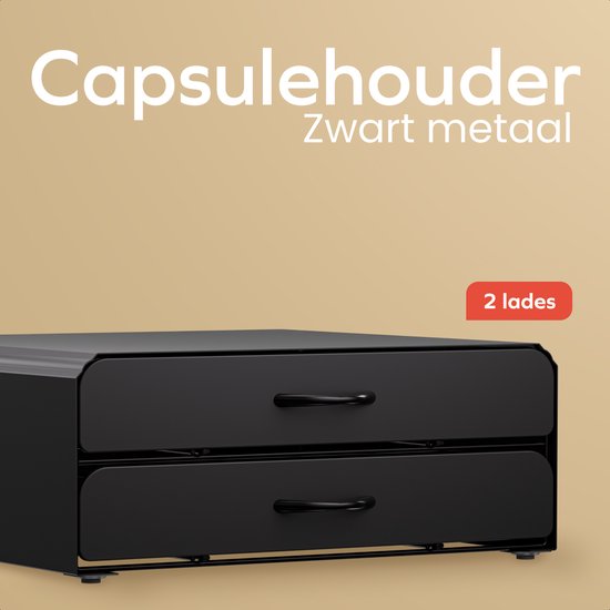 KitchenBrothers Koffiecups Houder - Capsulehouder - Geschikt voor Dolce Gusto - 72 Cups - Cuphouder - Met 2 Lades - Zwart