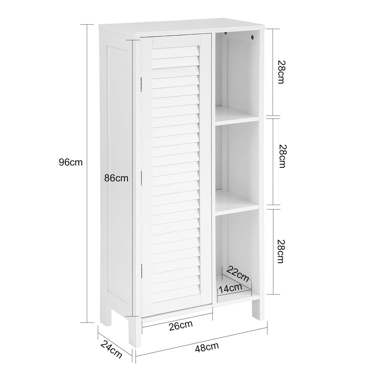SoBuy Badkamer Opbergkast - 1 Deurs - 48 x 24 x 96 cm - Wit