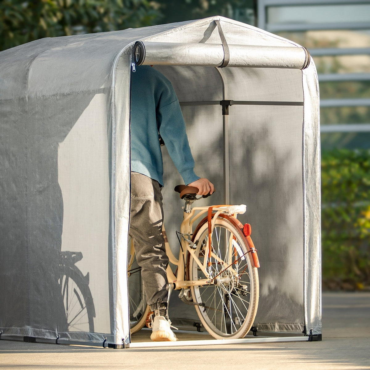 SoBuy Fietsgarage KLS11 - Multifunctionele Outdoor Fietsenstalling - Zilver - 120 x 176 x 163 cm - Weerbestendig