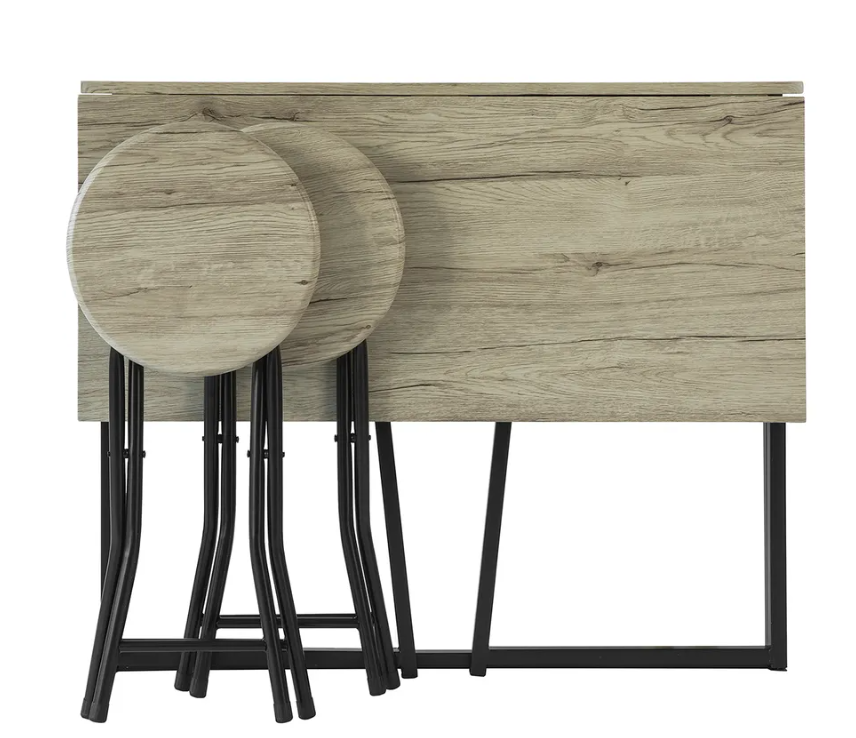SoBuy Eettafel - 3 Delig - Klaptafel - 2 Krukken - Keukentafel - 90 x74 x 45 cm - Zwart Houten