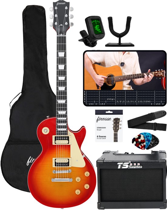 Finesse Elektrische Gitaar met Versterker Rood/Oranje