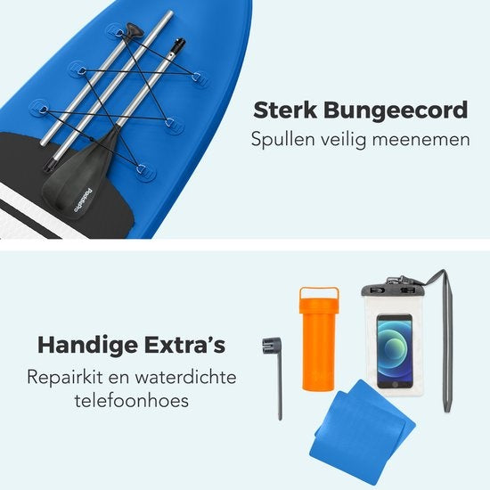 LifeGoods SUP Board - Opblaasbaar Paddle Board - Complete Set - Max. 135KG - 320x81cm - Blauw