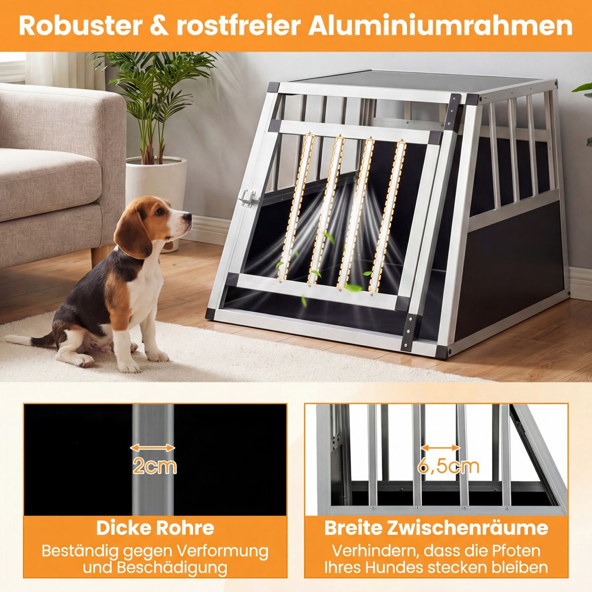 Coast Dierenvervoerbox - afsluitbare deur - uitneembare scheidingswand - aluminium - 69,5 x 54 x 50,5 cm - zilver en zwart