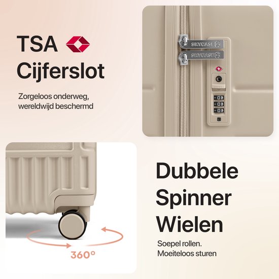SKYCASES – Medium Reiskoffer – Classic Heritage – Lichtgewicht – TSA Slot – 66x45x26 cm – 63L – M Rolkoffer – Geruisloze Wielen – Beige