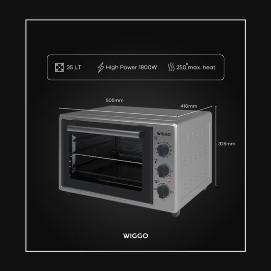 Wiggo WMO-E353(X) - Vrijstaande Mini Oven - Electrisch - 50 CM - 35 liter - 1800 W - 5 Jaar Garantie - Roestvrijstaal