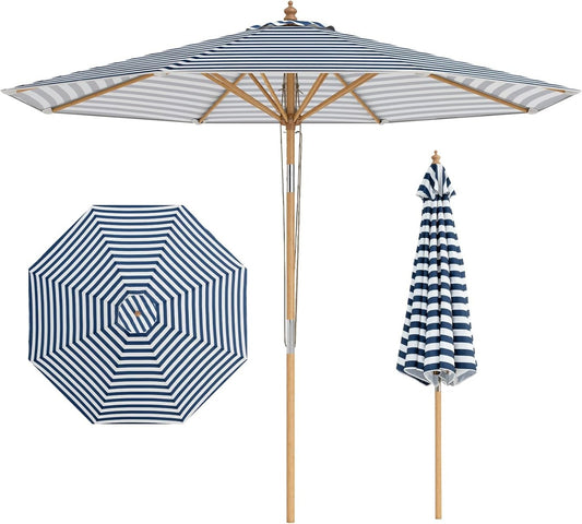 Coast houten parasol 270 cm - blauw/wit gestreept