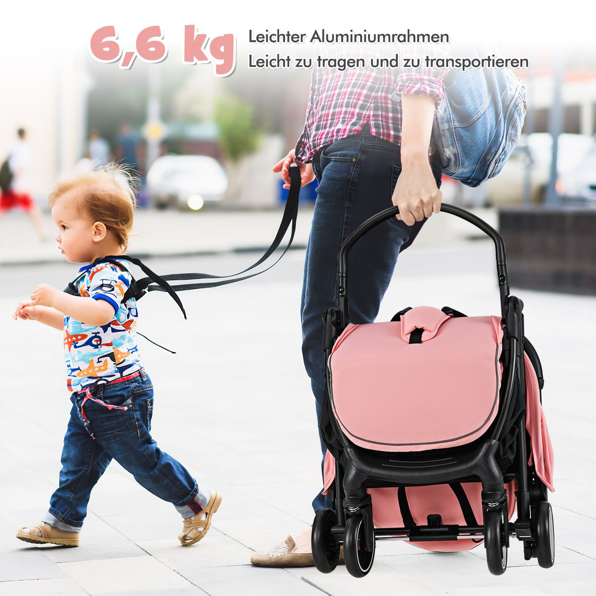 Coast Kinderwagen - inklapbaar reisbuggy - verstelbare rugleuning en voetsteun - roze