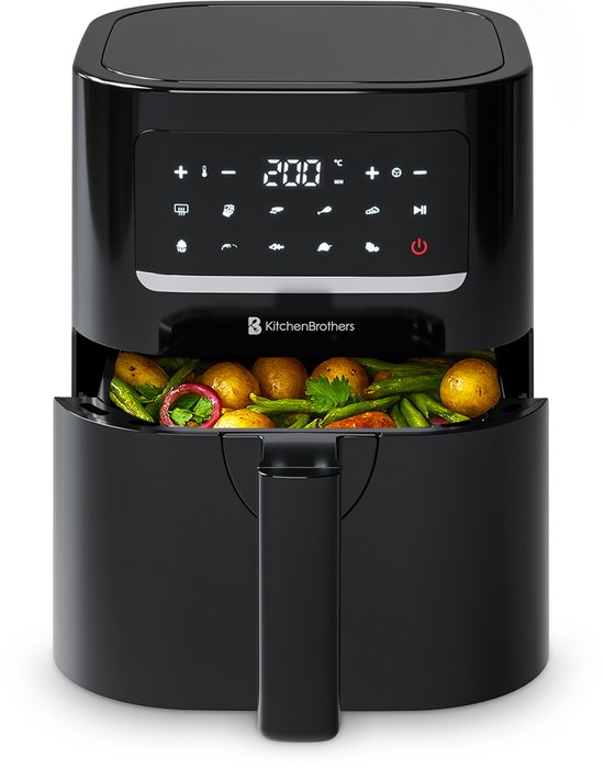 KitchenBrothers Airfryer Compact 3.3L – Voorzien Van 10 Kookprogramma's En 1400W Vermogen En Extra Lang Snoer 1,5 Meter – Voor Friet En Snacks – Zwart Kunststof – 3,3 Liter