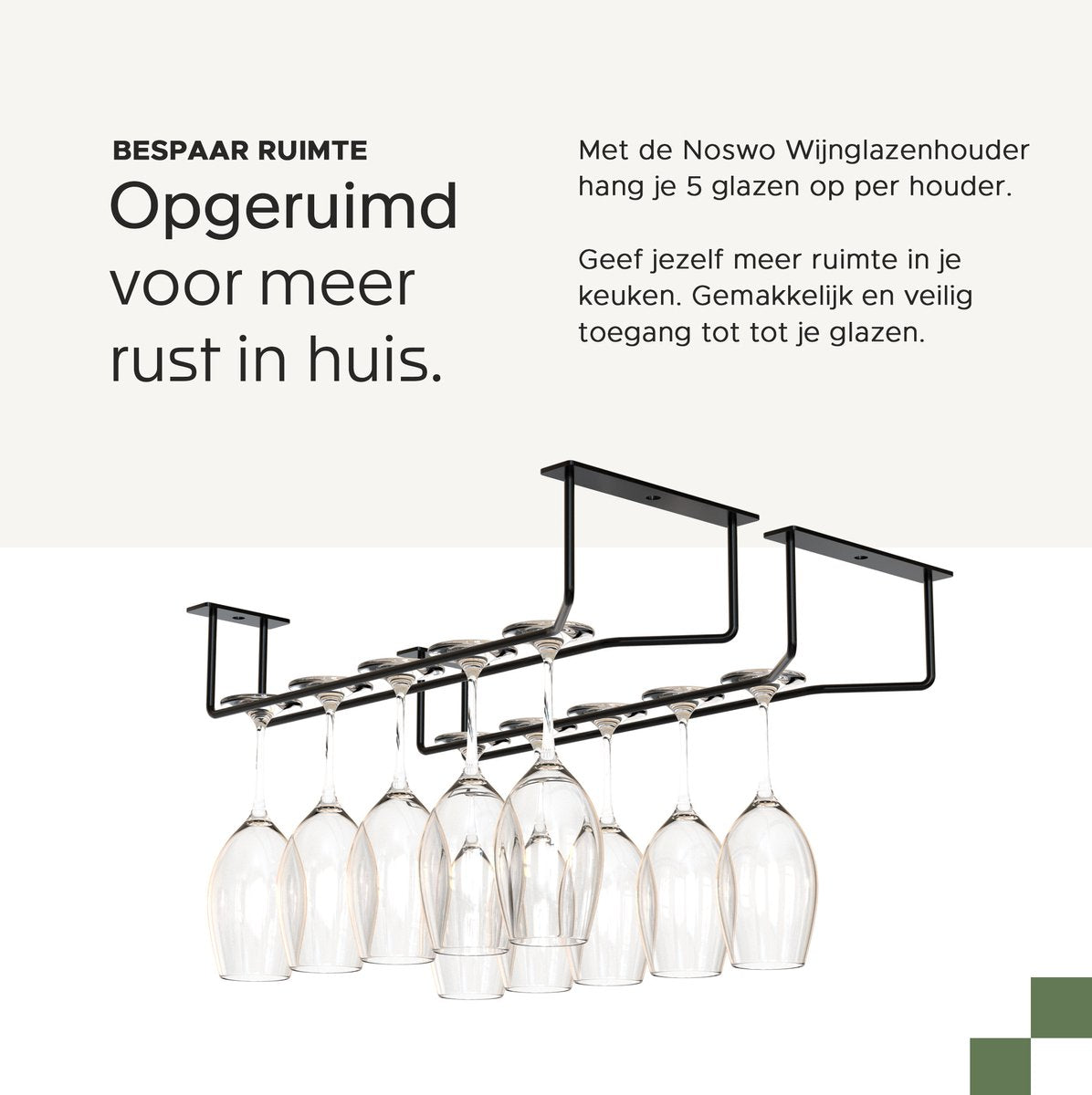 Noswo Wijnglazenhouder - Hangend Wijnglazenrek voor Stijlvolle Opslag - Zwart