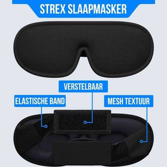 Strex Luxe Slaapmasker - 3D Ergonomisch - 100% Verduisterend - Traagschuim - Slaap Masker - Oog Masker