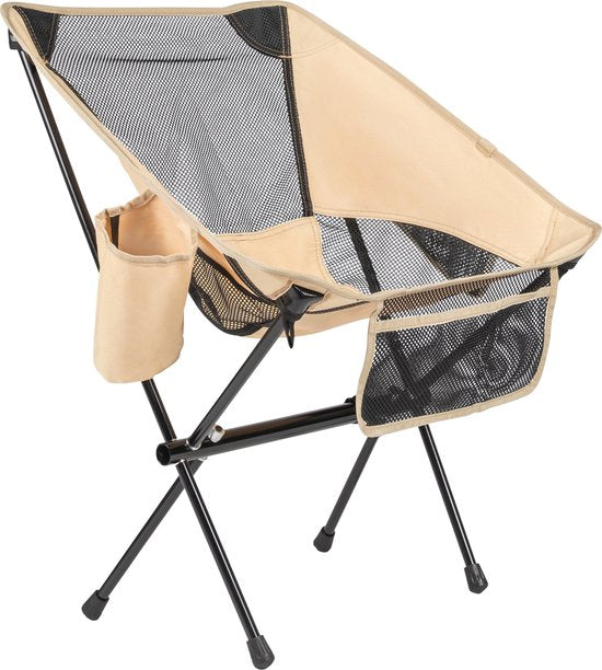 VirtuFit Camping Stoel Compact - Strandstoel - Inclusief Draagtas - Geschikt voor Festivals, Campings & Stranden - Inclusief armsteunen - Eenvoudig Meenemen en Opzetten - Beige