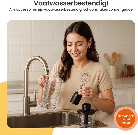 Goliving Staafmixer Set 5-in-1 - Hakmolen - Maatbeker - Garde - 1000W - Vaatwasserbestendige Accessoires - RVS - Zwart