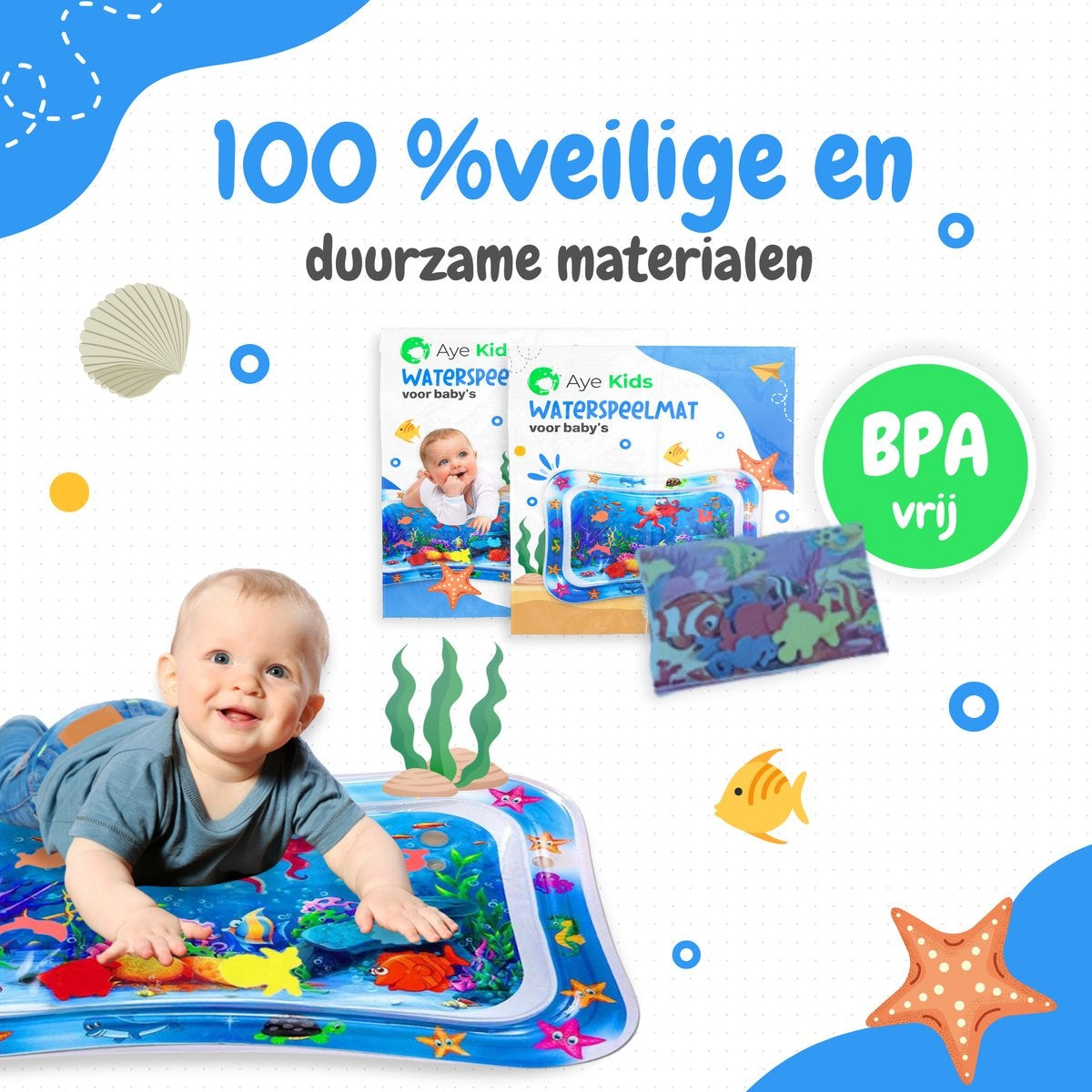 AyeKids Waterspeelmat - Watermat - Speelkleed - Opblaasbaar - Watermat Baby - Blauw