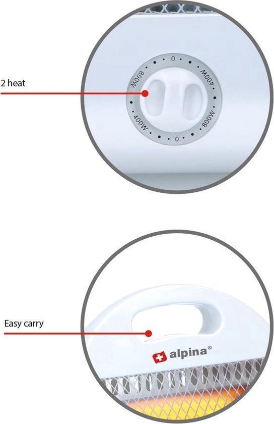 alpina Elektrische Kachel LQ001 - Halogeen Heater - 2 Warmtestanden - 800W