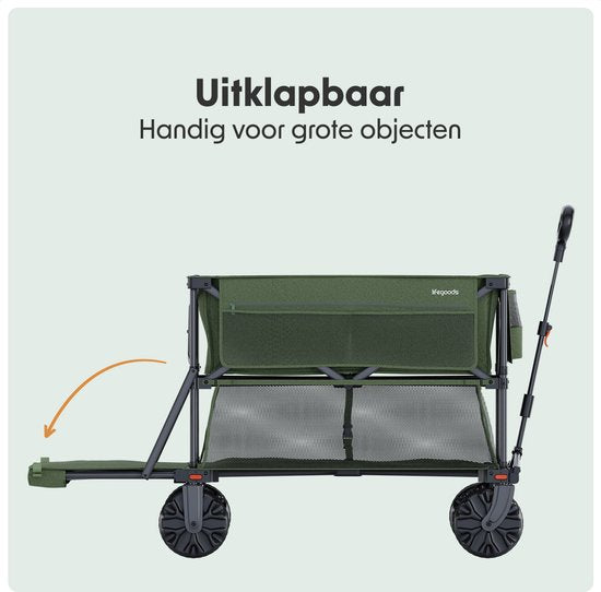 LifeGoods Dubbele Bolderkar - Opvouwbare Bolderwagen - 200KG - 400L - Uitklapbaar - Met Beschermhoes - Groen