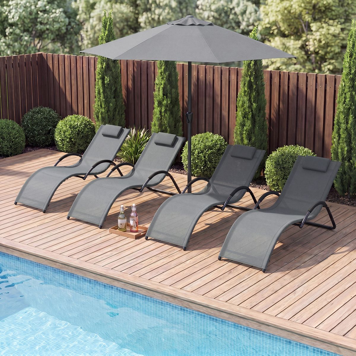 Coast Tuinligstoel - ergonomisch ontwerp - afneembare hoofdsteun - grijs - 1 stuks