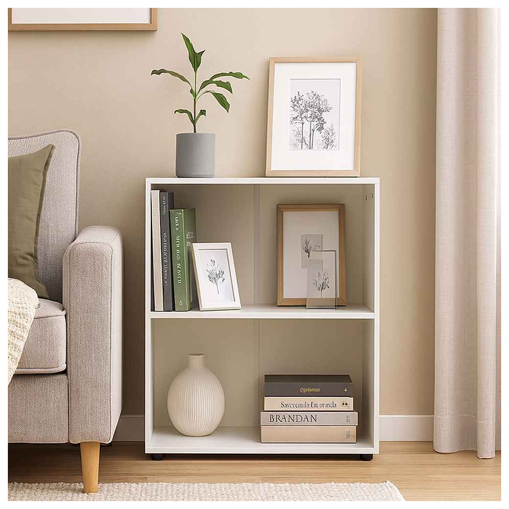 Coast Boekenkast Wit – Open 2-Laags Opbergrek met Verstelbare Plank – 42 x 29,5 x 53,5 cm