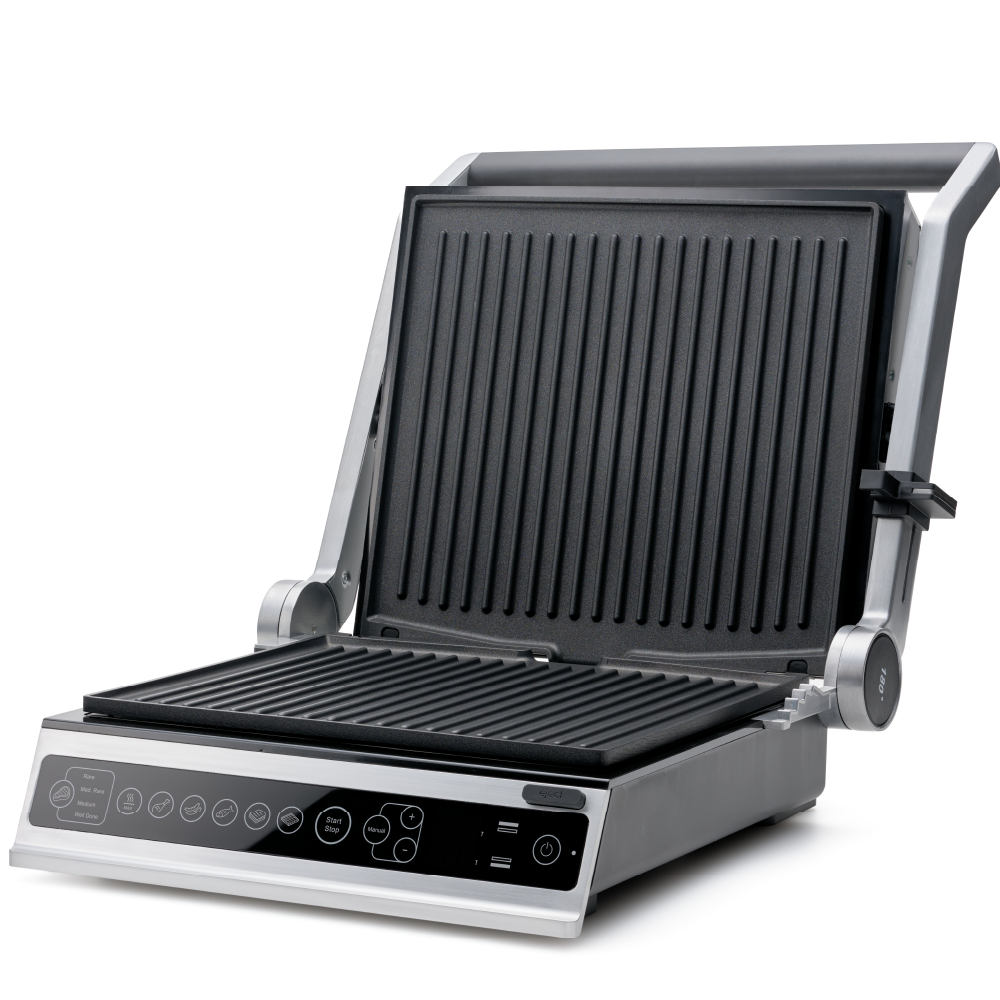 Solis Contact Grill Pro Tafelgrill - Grijs – 37 x 37 x 17 cm – 2000 W – PFAS-vrij – Uitklapbaar 180°