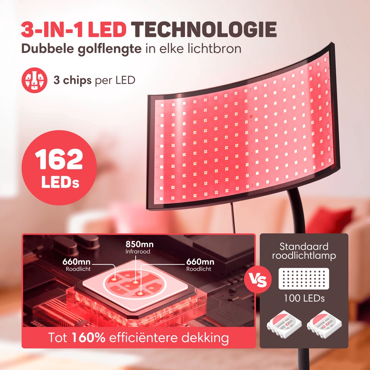 Vulpes Goods BodyCare Infraroodlamp - Staand - 660/850nm - Rood