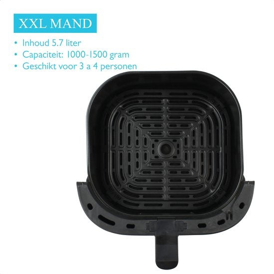 Wartmann WM 2203AF, Keramische Airfryer / heteluchtfriteuse, 5,7 liter, weegschaalfunctie, PFAS-vrij, zwart