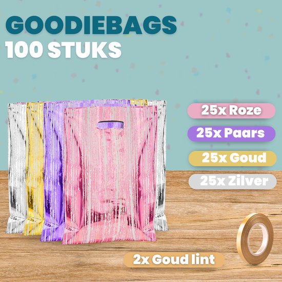 Feestio Uitdeelzakjes 100 Stuks - 17 x 25 cm - Snoepzakjes - Traktatie Zakjes Kinderfeestje - Cadeauzakjes Cadeautasjes - Gestreept