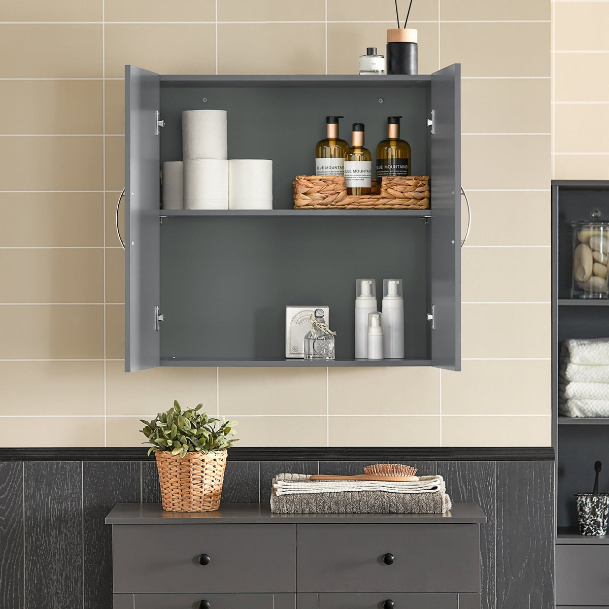 SoBuy Wandkast met 2 Deuren - 60x30x60 cm - Grijs - Verstelbare Plank