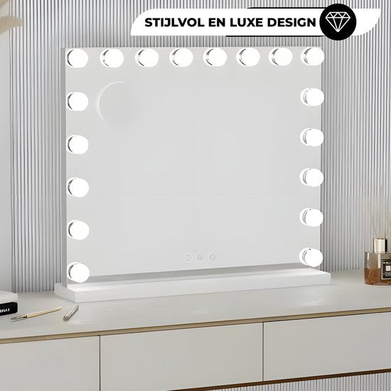 Bayt Hollywood Spiegel met Verlichting - Make Up Spiegel met Verlichting - Spiegel met Verlichting - Hollywood Spiegel 80x60 - Dimbaar - 10x Vergroting - 80x60cm - Wit