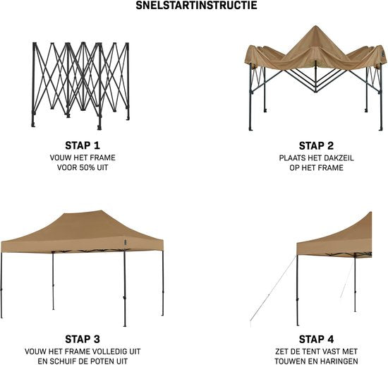 VONROC Partytent - 3x4.5 m – Premium easy-up Partytent – Modulair ontwerp - Opvouwbaar – Waterdicht – Stalen Frame - 50+ UV Bescherming - Incl. Opbergtas - Beige