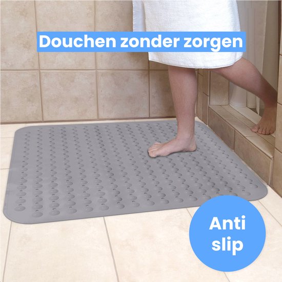 Luft Douche en Bad mat - 48 x 48 cm - Antislip - Grijs - Met zuignappen - Geschikt voor badkamer en douche - Veilig en Stevig