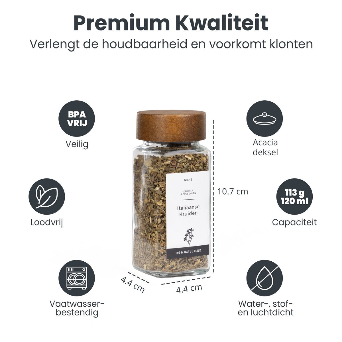 Organess Kruidenpotjes Set 42 Stuks Vierkant - Acacia Deksel - Inclusief Labels en Accessoires - 120ml