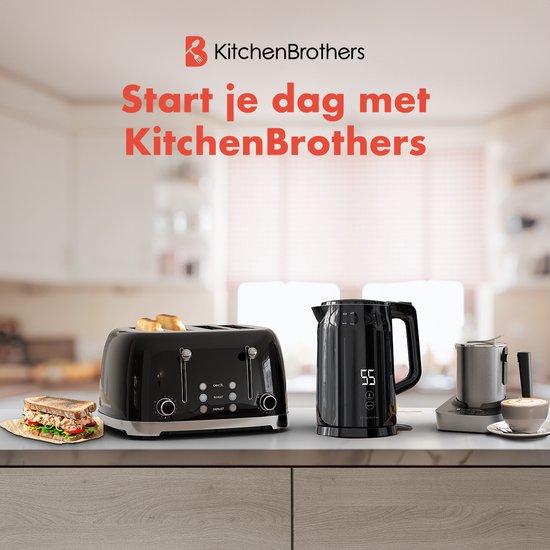 KitchenBrothers Waterkoker - Met Temperatuurregeling - Elektrisch - Kalkfilter - Warmhoudfunctie - Display - Dubbelwandig - Cool-touch - 1,7L - 2200W - Zwart