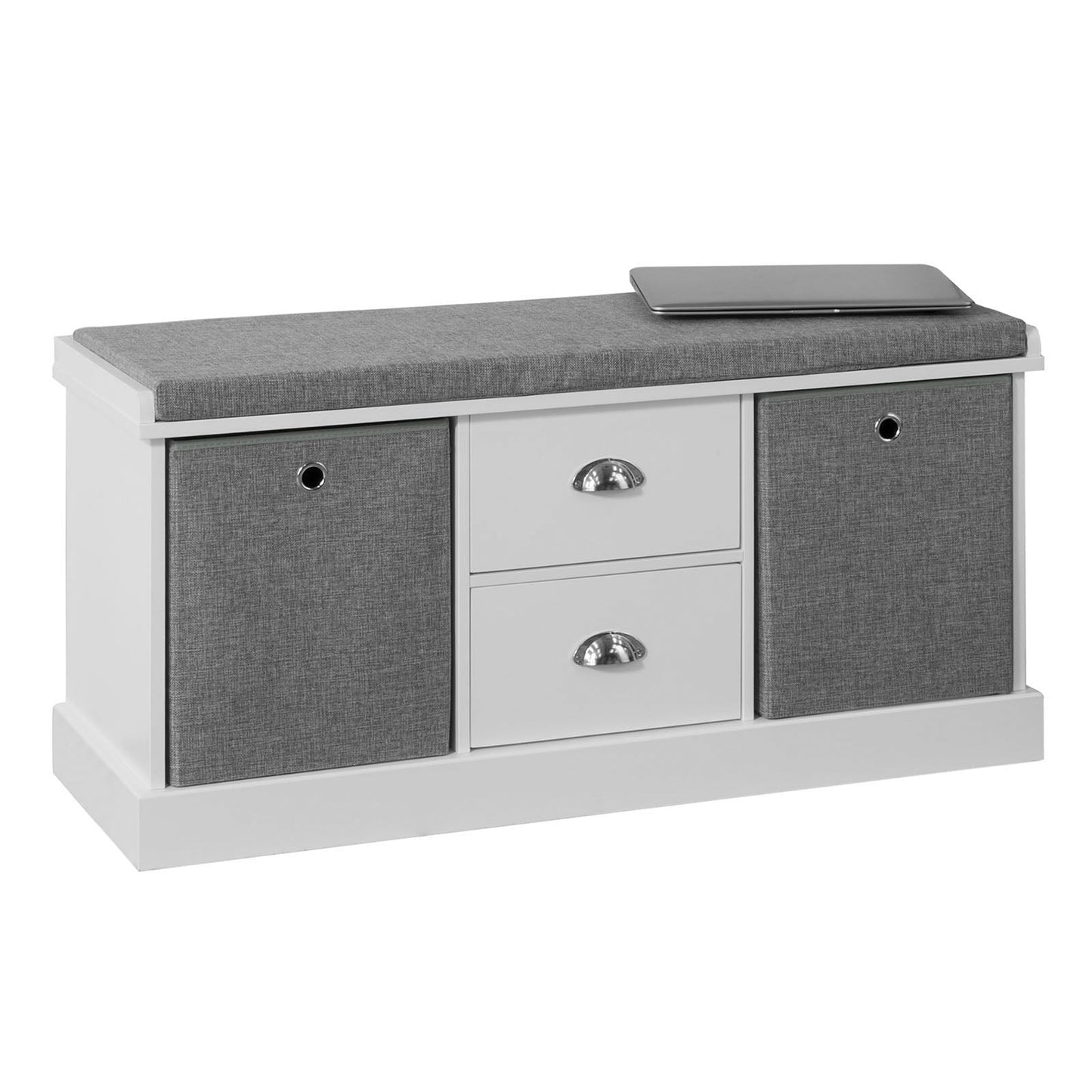 SoBuy Schoenenbank met zitkussen - 4 Lades - 108 x 20 x 41 cm - Grijs/ Antraciet