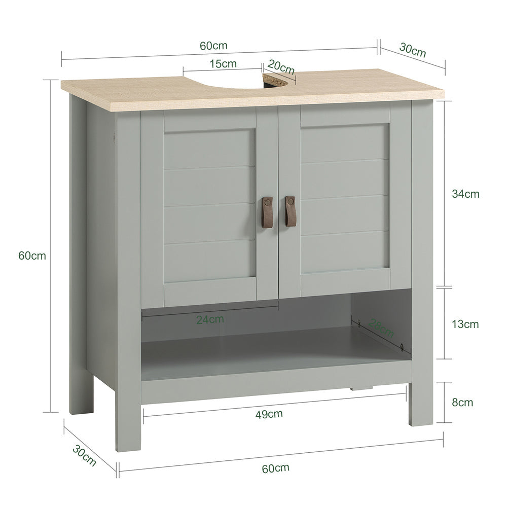 SoBuy Wastafel Onderkast BZR69-HG – 2 Deuren met Plank – 60x30x60 cm – Modern Grijs Badmeubel