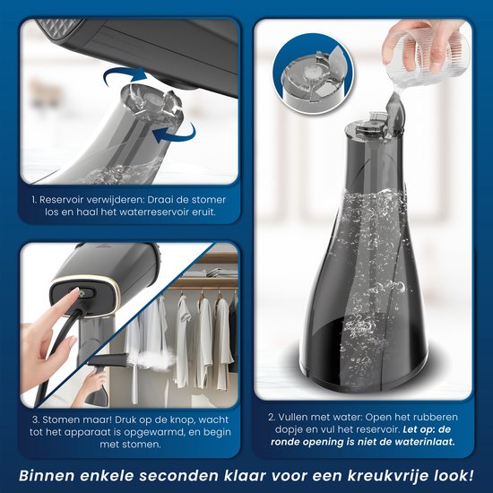 HomeShift Kledingstomer - Stoomapparaat - Handstomer - Voor Kleding en Meubilair - 380ML - Zwart