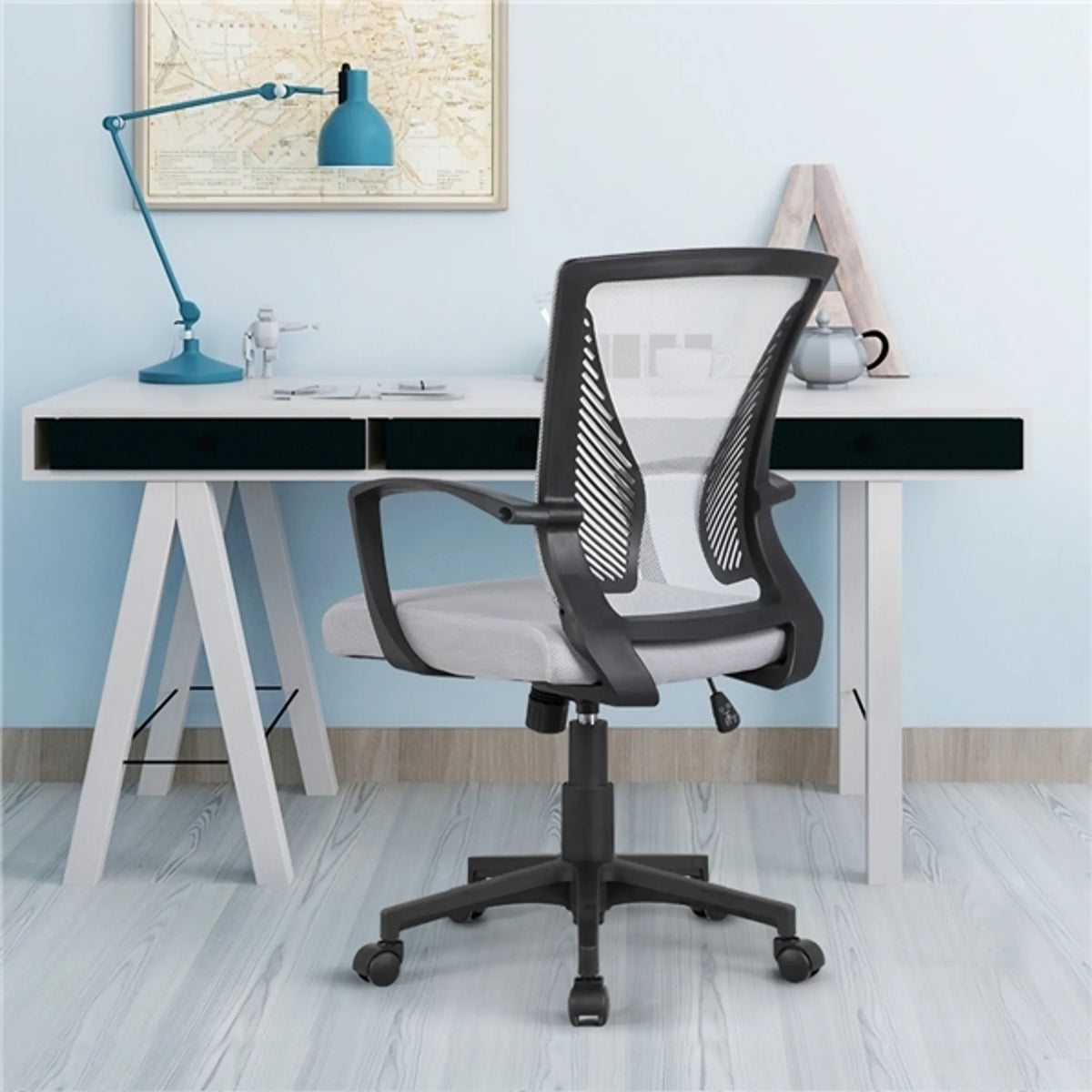 Yaheetech Bureaustoel Ergonomisch – Voorzien Van Ademende Meshstof En Schommelfunctie En Verstelbare Zithoogte – Voor Kantoor En Studeerkamer – Grijs Nylon En Metaal – 60 x 60 x 91-100,5 cm