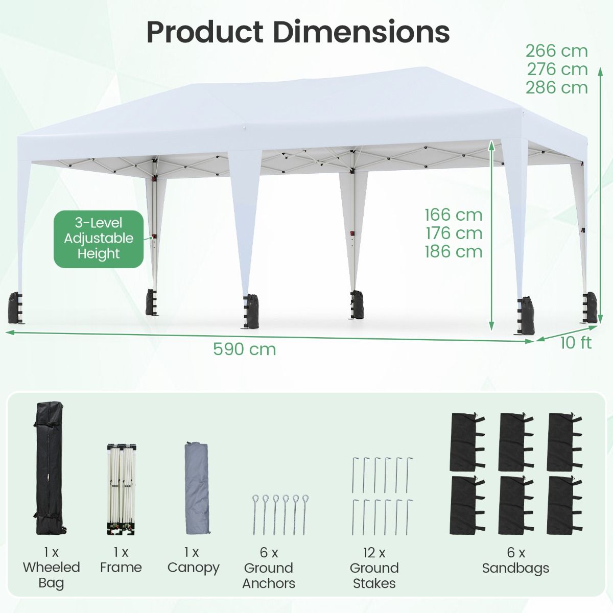 Coast Pop-up Partytent - opvouwbaar vouwpaviljoen - UV-bescherming 50+ - wit 3 x 6 m