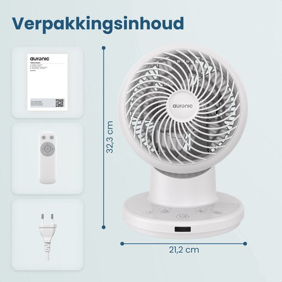 Auronic Tafelventilator - Mini Ventilator - Met Afstandsbediening en Timer - Automatische Oscillatie 85° - 9 Meter Luchtstroom - Wit