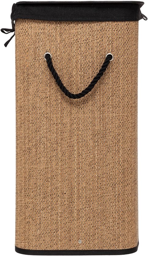 5Five Wasmand met deksel - bamboe hout - 60 Liter- naturel zwart - 41 x 30 x 50 cm